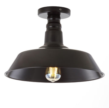 Camila 14"  Classic Industrial Indoor/Outdoor Iron LED Semi Flush Mount - JONATHAN Y